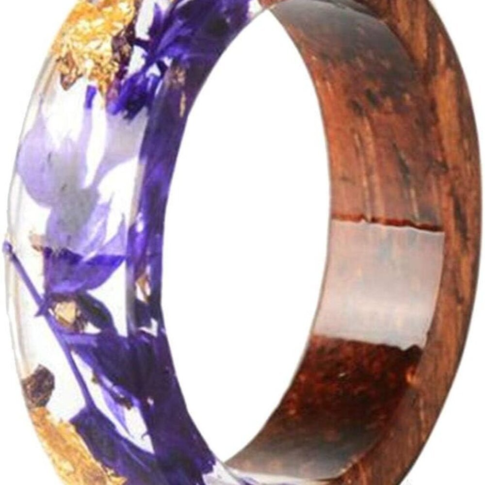 8mm Transparent Acrylic Resin Wood Ocean Style Wedding Band Anniversary Ring